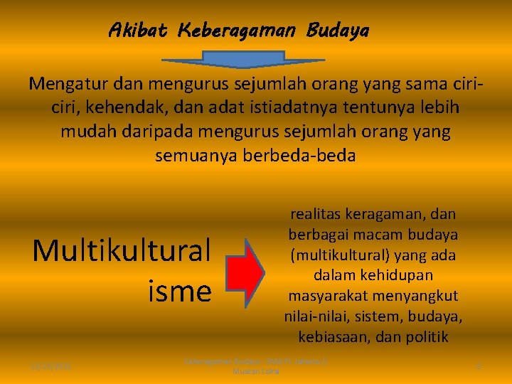 Akibat Keberagaman Budaya Mengatur dan mengurus sejumlah orang yang sama ciri, kehendak, dan adat