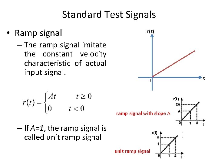 Standard Test Signals • Ramp signal – The ramp signal imitate the constant velocity