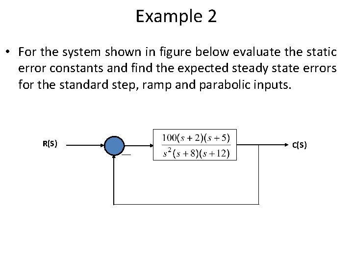 Example 2 • For the system shown in figure below evaluate the static error