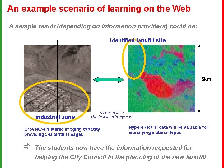 An example scenario of learning on the Web A sample result (depending on information