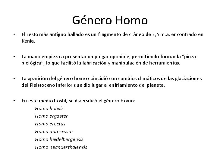 Género Homo • El resto más antiguo hallado es un fragmento de cráneo de