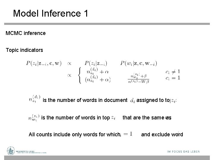 Model Inference 1 MCMC inference Topic indicators is the number of words in document