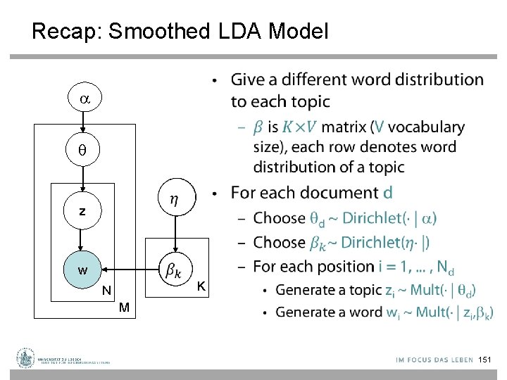 Recap: Smoothed LDA Model • z w K N M 151 