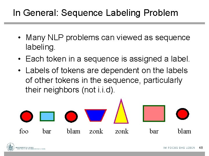 In General: Sequence Labeling Problem • Many NLP problems can viewed as sequence labeling.