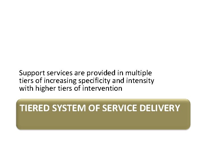 Support services are provided in multiple tiers of increasing specificity and intensity with higher