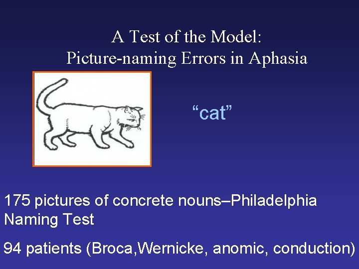 A Test of the Model: Picture-naming Errors in Aphasia “cat” 175 pictures of concrete