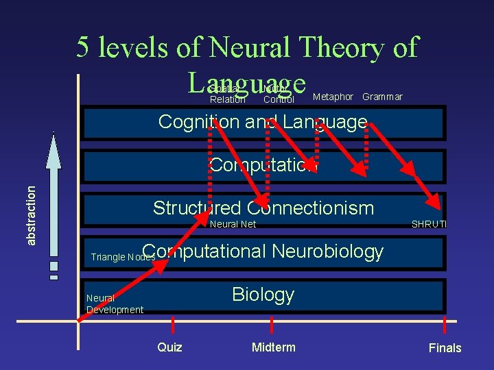 5 levels of Neural Theory of Language Spatial Relation Motor Control Metaphor Grammar Cognition