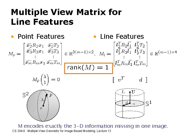 Multiple View Matrix for Line Features • Point Features • Line Features M encodes