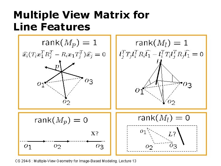 Multiple View Matrix for Line Features CS 294 -6 : Multiple-View Geometry for Image-Based