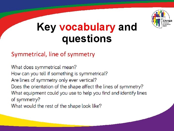 Key vocabulary and questions Symmetrical, line of symmetry Key vocabulary and questions Symmetrical, line of symmetry