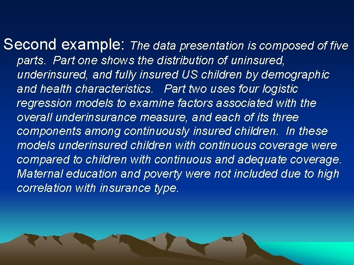 Second example: The data presentation is composed of five parts. Part one shows the Second example: The data presentation is composed of five parts. Part one shows the