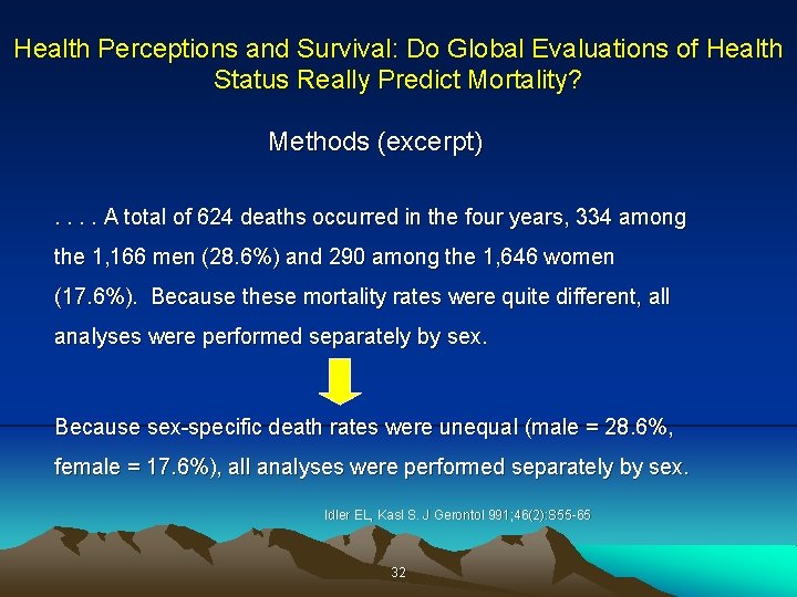 Health Perceptions and Survival: Do Global Evaluations of Health Status Really Predict Mortality? Methods Health Perceptions and Survival: Do Global Evaluations of Health Status Really Predict Mortality? Methods