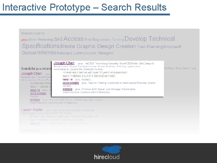 Interactive Prototype – Search Results 