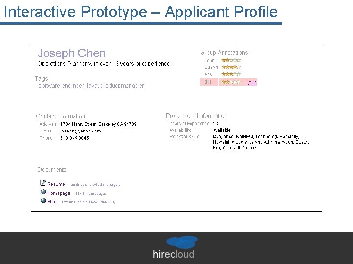 Interactive Prototype – Applicant Profile 