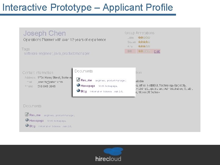 Interactive Prototype – Applicant Profile 