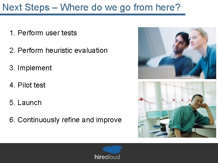 Next Steps – Where do we go from here? 1. Perform user tests 2.
