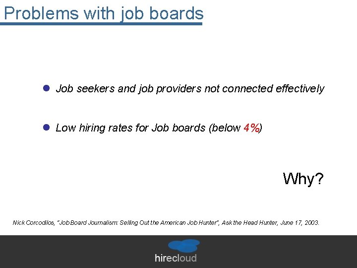 Problems with job boards l Job seekers and job providers not connected effectively l