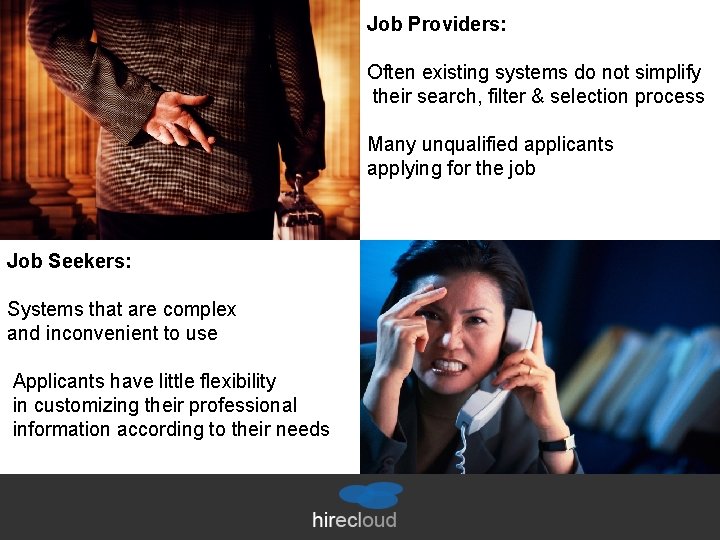 Job Providers: Often existing systems do not simplify their search, filter & selection process