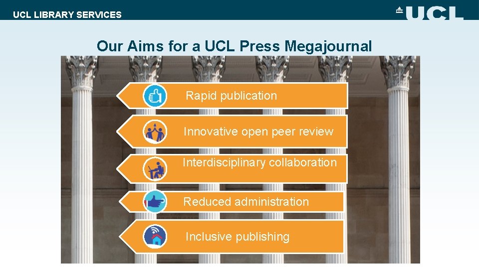 UCL LIBRARY SERVICES Our Aims for a UCL Press Megajournal Rapid publication Innovative open