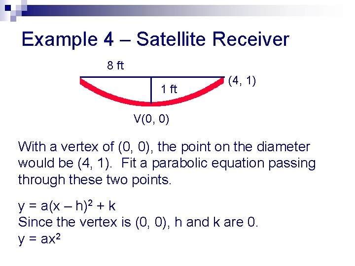 Example 4 – Satellite Receiver 8 ft 1 ft (4, 1) V(0, 0) With