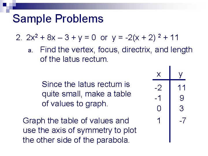 Sample Problems 2. 2 x 2 + 8 x – 3 + y =