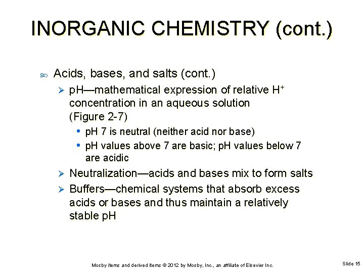 INORGANIC CHEMISTRY (cont. ) Acids, bases, and salts (cont. ) Ø p. H—mathematical expression