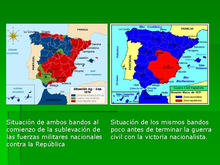 Situación de ambos bandos al comienzo de la sublevación de las fuerzas militares nacionales