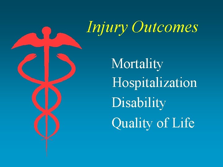 Injury Outcomes Mortality Hospitalization Disability Quality of Life 