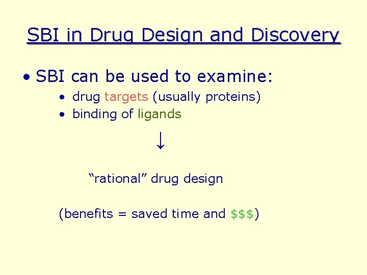 SBI in Drug Design and Discovery • SBI can be used to examine: •