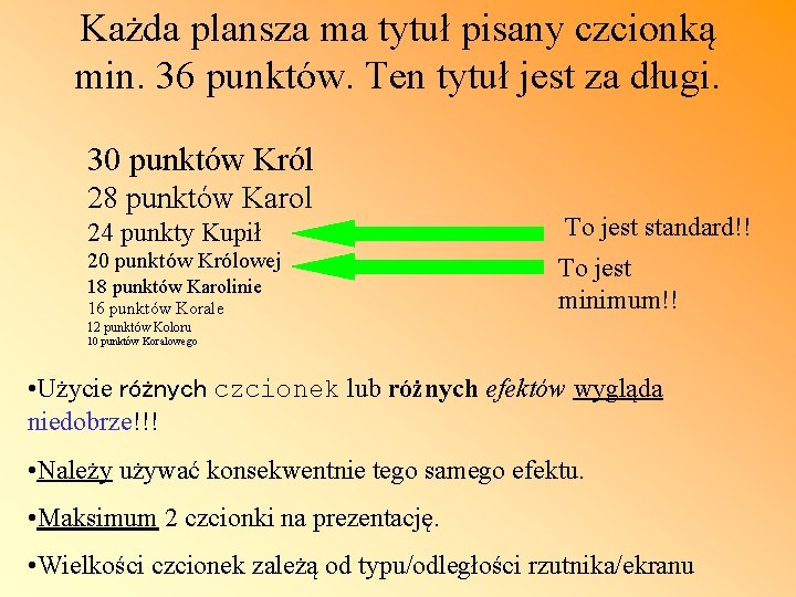 Każda plansza ma tytuł pisany czcionką min. 36 punktów. Ten tytuł jest za długi.