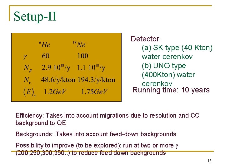 Setup-II Detector: (a) SK type (40 Kton) water cerenkov (b) UNO type (400 Kton)