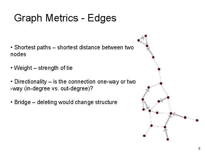Graph Metrics - Edges • Shortest paths – shortest distance between two nodes •