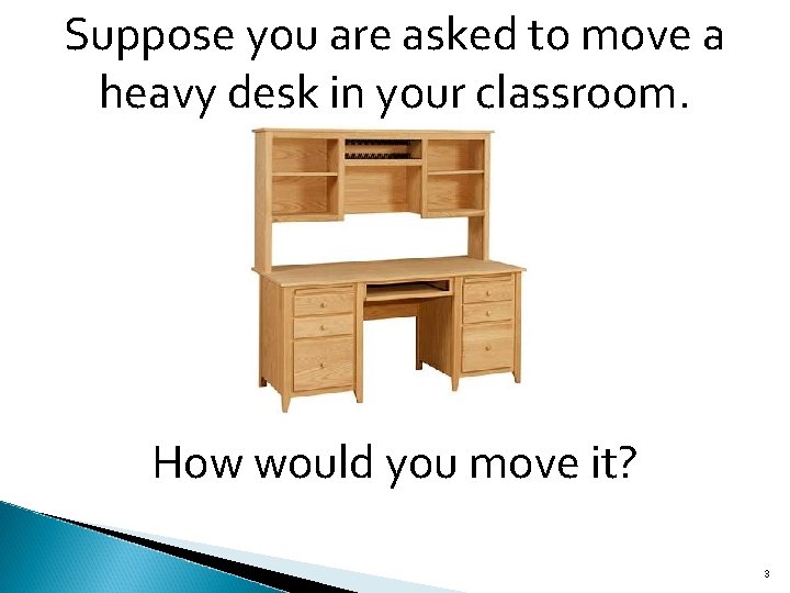 Suppose you are asked to move a heavy desk in your classroom. How would