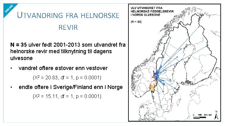 UTVANDRING FRA HELNORSKE REVIR N = 35 ulver født 2001 -2013 som utvandret fra