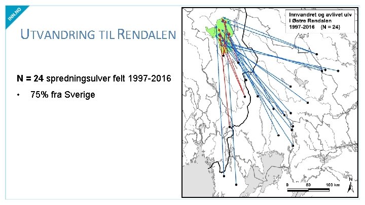 UTVANDRING TIL RENDALEN N = 24 spredningsulver felt 1997 -2016 • 75% fra Sverige