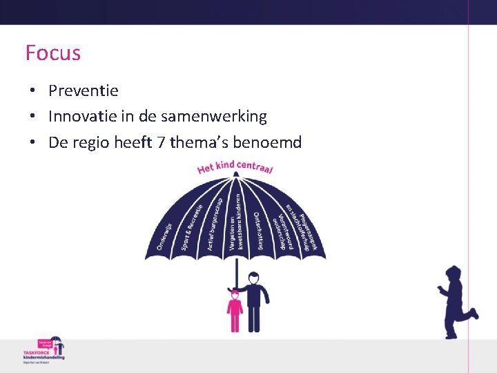 Focus • Preventie • Innovatie in de samenwerking • De regio heeft 7 thema’s