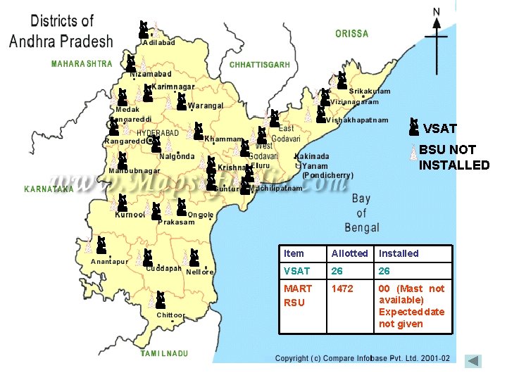 VSAT BSU NOT INSTALLED Item Allotted Installed VSAT 26 26 MART RSU 1472 00