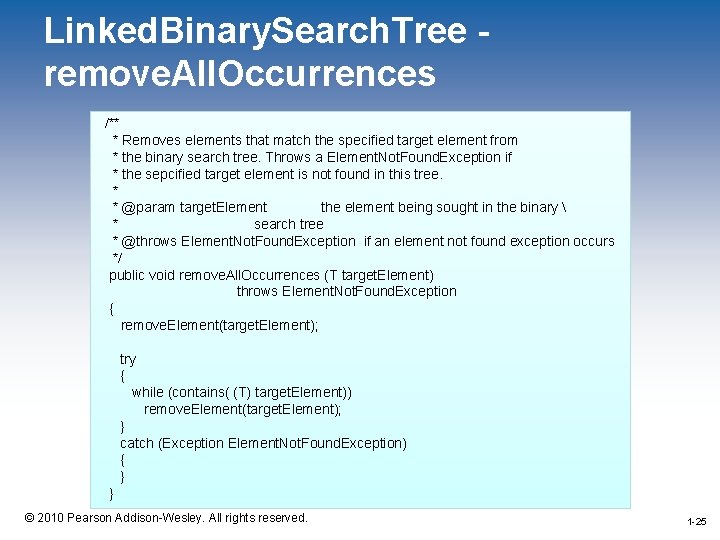 Linked. Binary. Search. Tree remove. All. Occurrences /** * Removes elements that match the