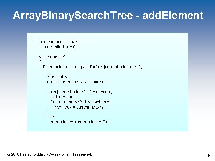 Array. Binary. Search. Tree - add. Element { boolean added = false; int current.