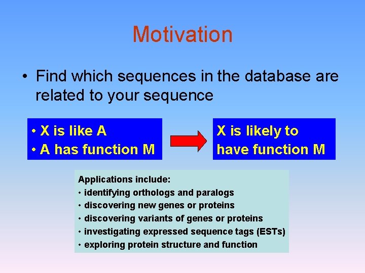 Motivation • Find which sequences in the database are related to your sequence •