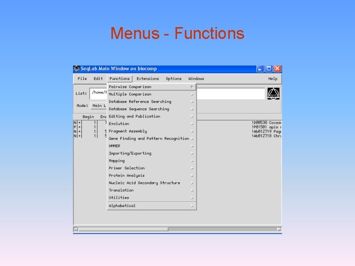 Menus - Functions 