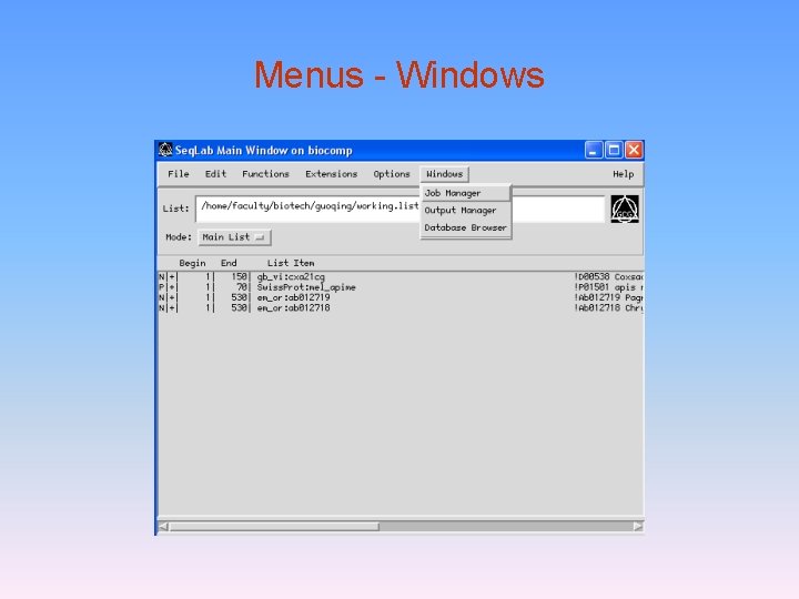 Menus - Windows 