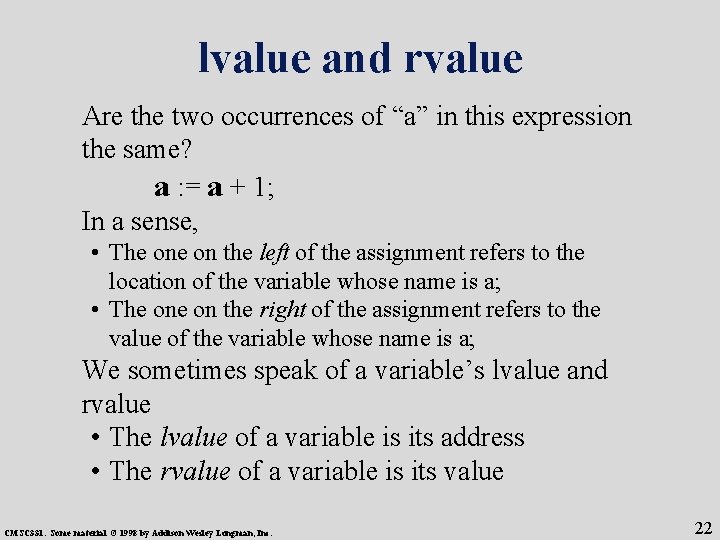 lvalue and rvalue Are the two occurrences of “a” in this expression the same?