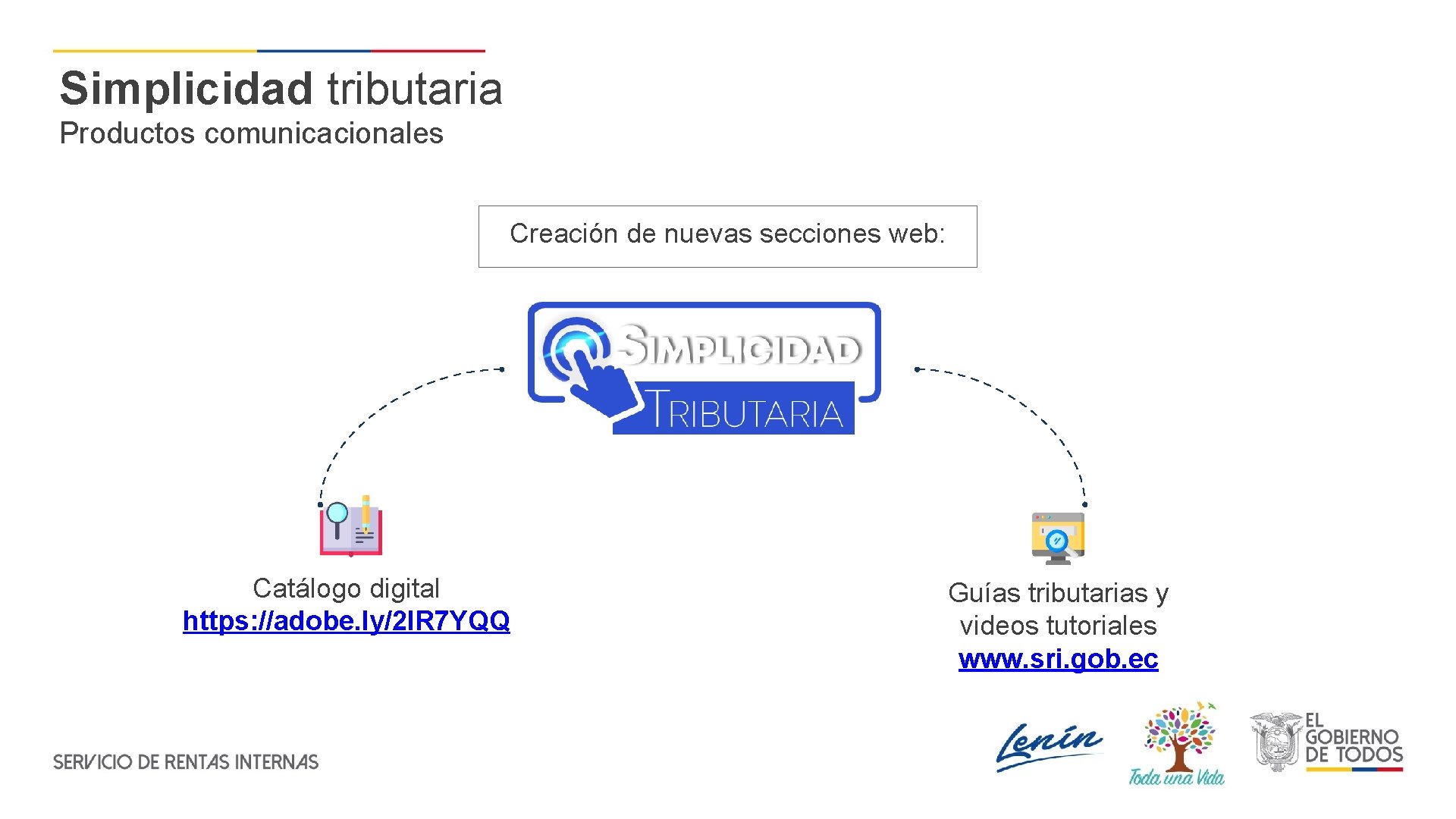 Simplicidad tributaria Productos comunicacionales Creación de nuevas secciones web: Catálogo digital https: //adobe. ly/2