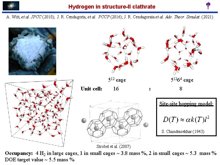 Hydrogen in structure-II clathrate A. Witt, et al. JPCC (2010); J. R. Cendagorta, et