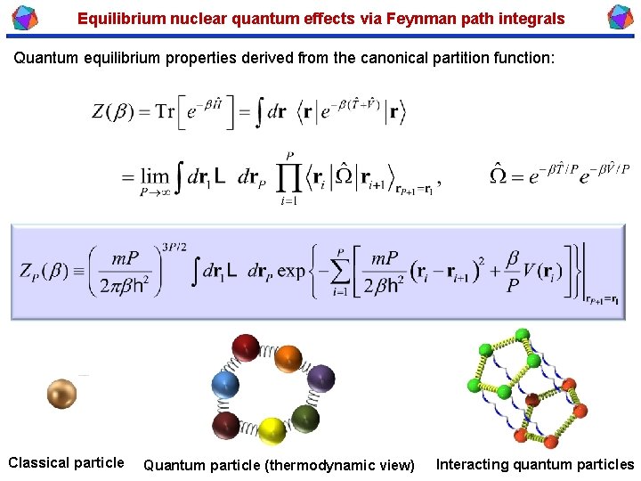 Equilibrium nuclear quantum effects via Feynman path integrals Quantum equilibrium properties derived from the
