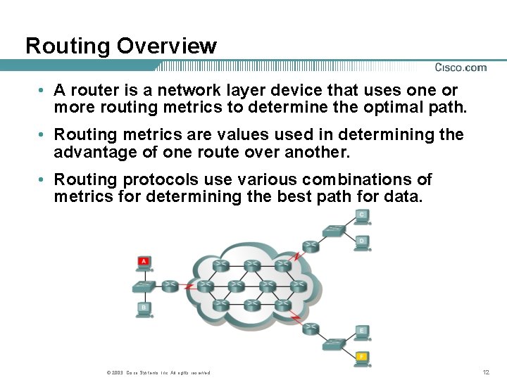 Routing Overview • A router is a network layer device that uses one or