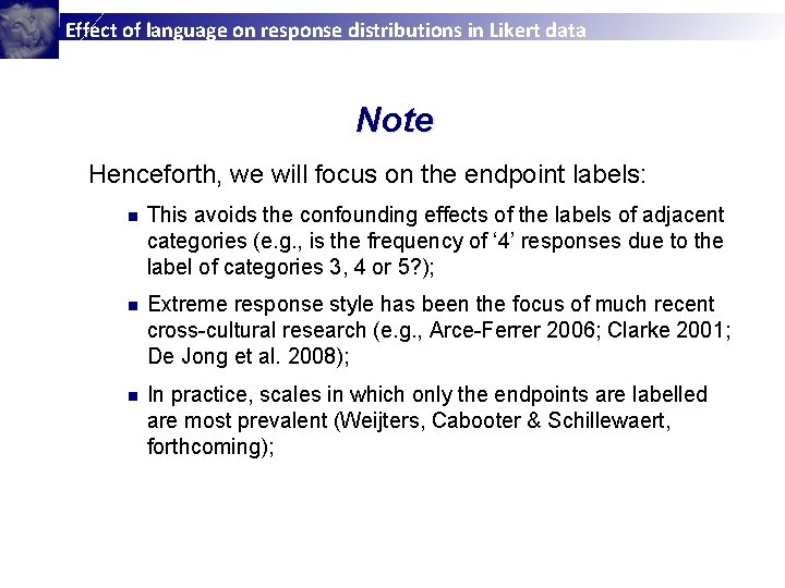 Effect of language on response distributions in Likert data Note Henceforth, we will focus