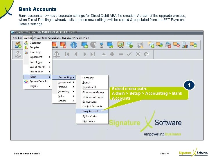 Bank Accounts Bank accounts now have separate settings for Direct Debit ABA file creation.