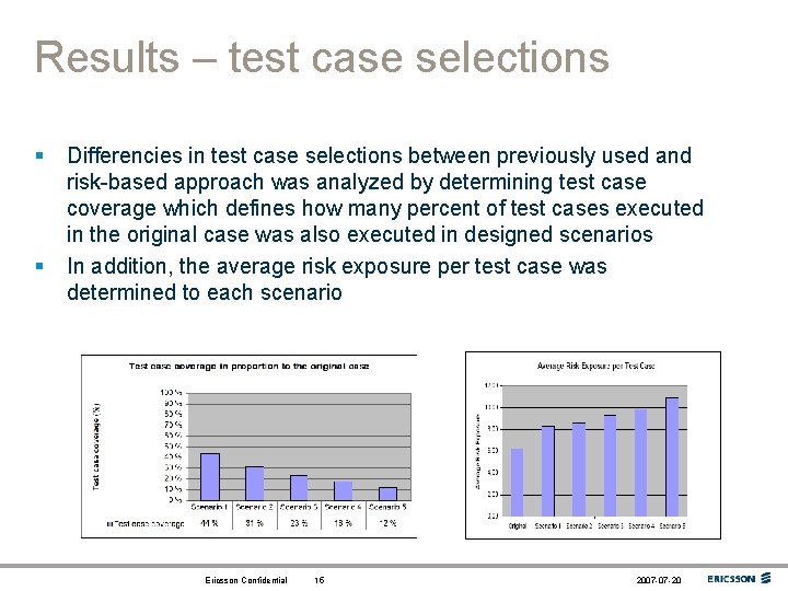Results – test case selections § § Differencies in test case selections between previously